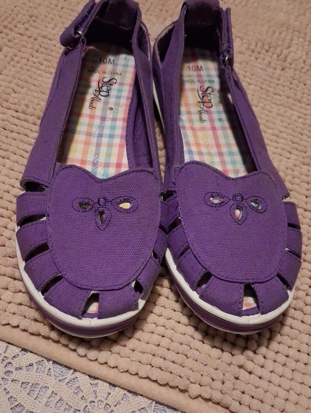 Women’s Purple Canvas Cutout Flats with Buckle Strap by